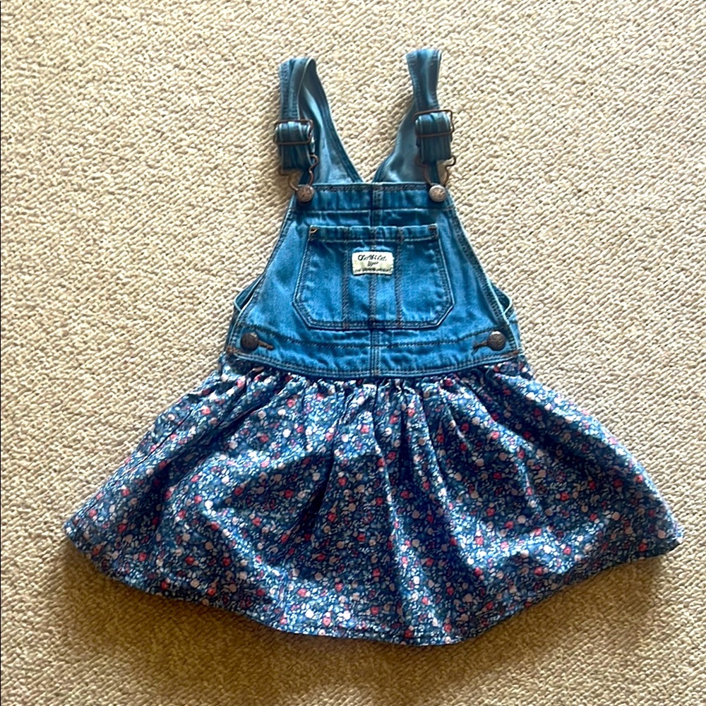 Oshkosh B’Gosh Blue Denim Floral Toddler (size 3) Overall Skirt